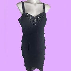 90s SL Fashions | Size 14 Black Sleeveless Tiered Ruffle Garden Party VNTG Dress